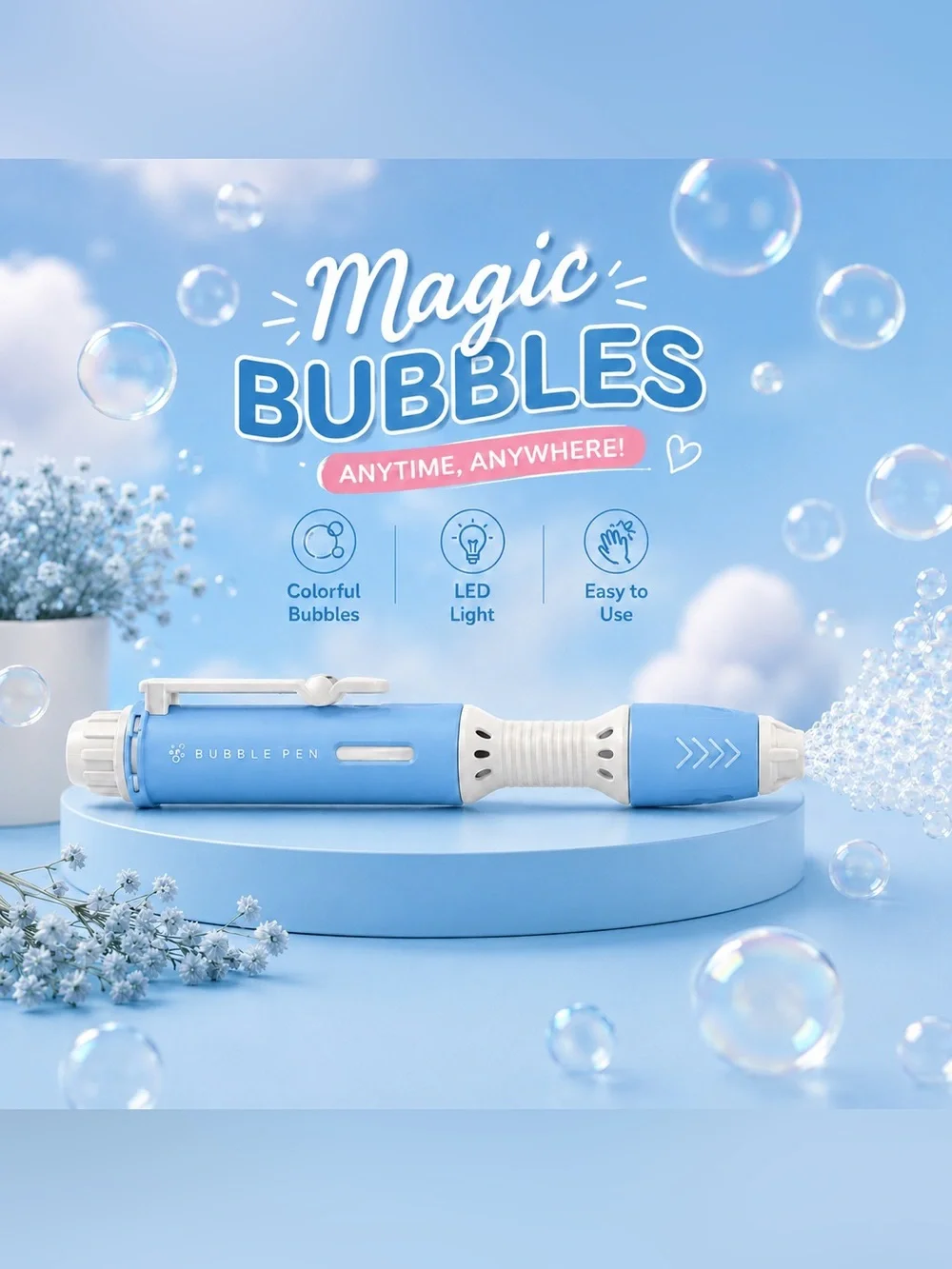 Magic Bubble Pen Bath Toy for Kids - Blue